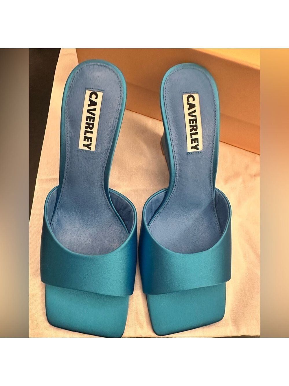 CAVERLEY Ozi Sculpted Wedge Heels - Blue Leather& Satin heeled mules Sz39 NEW - Picture 6 of 10